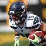 Seattle Seahawks wide receiver John Ursua (15) warms up before an NFL football game against the Pittsburgh Steelers, Sunday, Sept. 15, 2019, in Pittsburgh. (Don Wright/Associated Press)