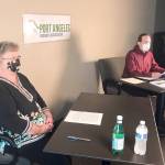 Patti Morris, left, and Rick Paschall, candidates for Clallam County Public Utility District commissioner, were featured Tuesday at a Port Angeles Business Association general election forum. (Paul Gottlieb/Peninsula Daily News)