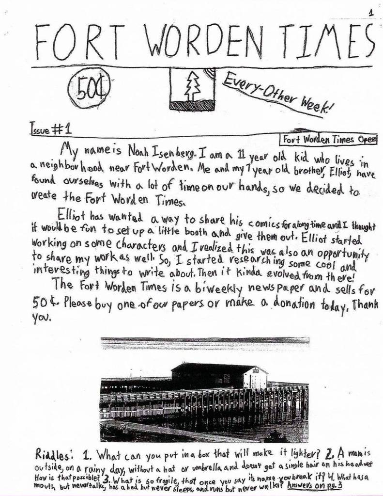 The front page of the first issue of The Fort Worden Times. (Sarah McNulty)