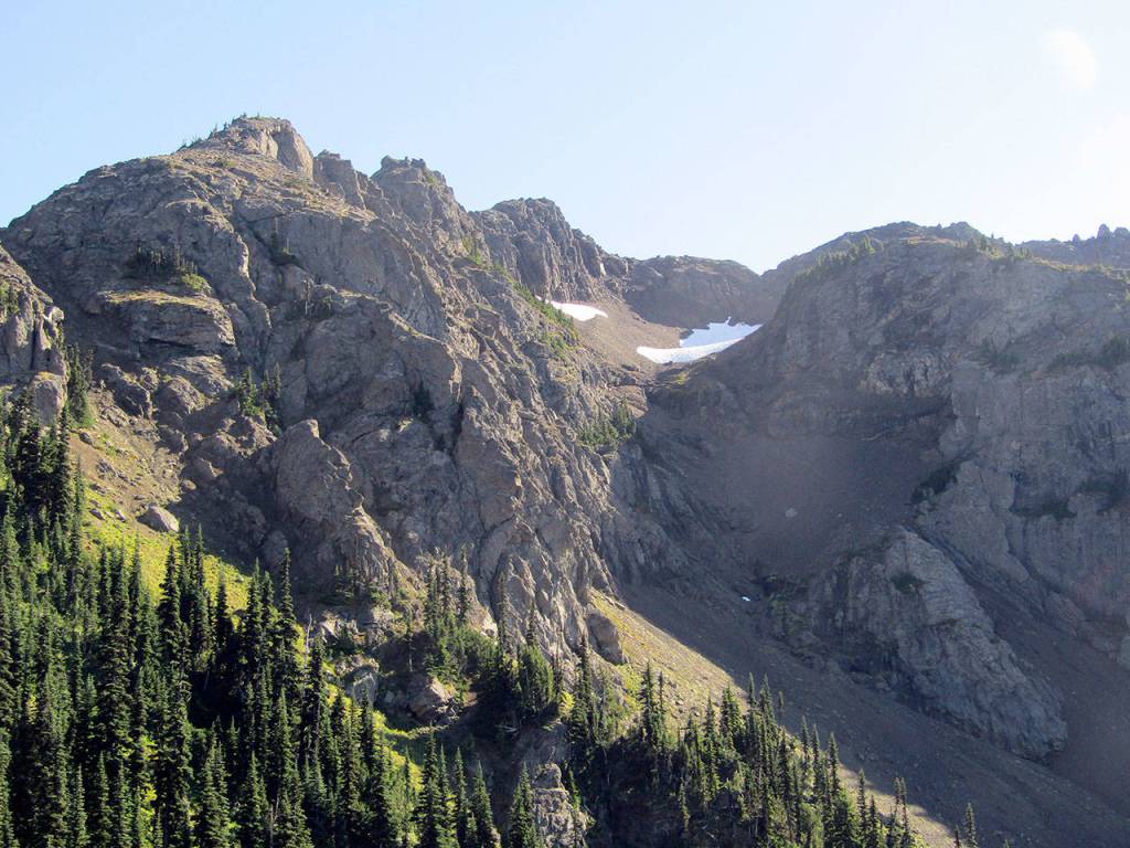 The north face of Mount Angeles is shown on the trail between Heather Park and Klahhane Ridge. (Rob Ollikainen/Peninsula Daily News)