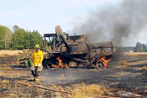 Farm equipment catches fire