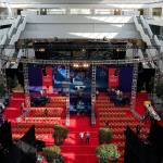 Preparations take place for the first Presidential debate in the Sheila and Eric Samson Pavilion on Monday, Sept. 28, 2020, in Cleveland. The first debate between President Donald Trump and Democratic presidential candidate, former Vice President Joe Biden is scheduled to take place tonight at 6 p.m. (Patrick Semansky/Associated Press)