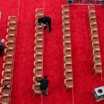Preparations take place for the first Presidential debate in the Sheila and Eric Samson Pavilion on Monday, Sept. 28, 2020, in Cleveland. (Patrick Semansky/Associated Press)