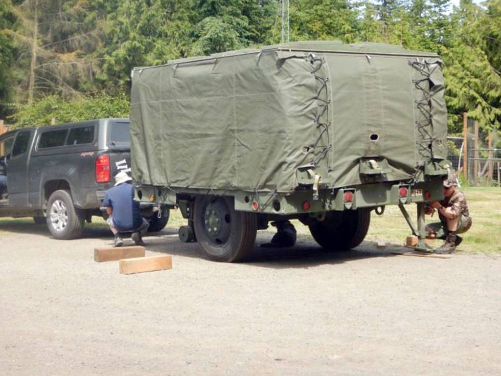 This is an MKT-99 Field Kitchen trailer. A crew of five can set it up in one hour. This self-contained unit is designed to feed 300 people per meal. The Joyce feeding plan may be able to feed more by serving soup, chili, stews with pasta and rice. Joyce has staples on hand to feed three hundred people per day for 20 days. (Rob Ollikainen/Peninsula Daily News )