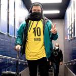 A photo Russell Wilson posted on his Twitter account of him wearing a Sue Bird jersey Sunday night before his game against the Vikings.