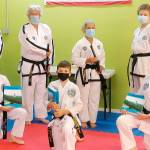 Six students from the Bodystrong Taekwon-do Academy in Sequim recently tested for their black belts in Clackamas, Ore., earlier this month. From left, back row are Master Brandon Stoppani, students Craig Fahrenholtz, Linda Allen and Adrian Golbeck. From left front row are students Aron Golbeck, Hunter Muckley and Jessica Golbeck.