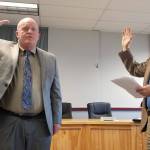 Rob Clark is officially sworn in as the interim superintendent of the Sequim School District by Judge Brian Coughenour in August 2019. Clark is on leave as of Oct. 22 pending the outcome of a complaint, school district officials said this week. (Conor Dowley/Olympic Peninsula News Group file)