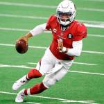 Arizona Cardinals quarterback Kyler Murray (1) looks to throw during an NFL Football game in Arlington, Texas, Monday, Oct. 19, 2020. (AP Photo/Michael Ainsworth)
