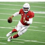 Arizona Cardinals quarterback Kyler Murray (1) looks to throw during an NFL Football game in Arlington, Texas, Monday, Oct. 19, 2020. (AP Photo/Michael Ainsworth)