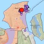 This screenshot of the Jefferson County Public Utility District's
online outage map shows the area affected by Friday morning's
electrical power outage, which most severely affected customers in the
Port Townsend area.