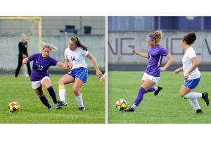 Natayla James, left, and Amara Sayer, right, from the Sequim girls' soccer squad, have both signed to play for Edmonds Community College.