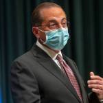 U.S. Department of Health and Human Service Secretary Alex Azar speaks during a COVID-19 briefing at the Centers for Disease Control and Prevention headquarter campus in Atlanta, Wednesday, Oct. 21, 2020.  (Alyssa Pointer /Atlanta Journal-Constitution via AP)