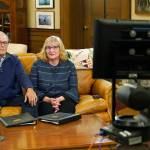 Washington Gov. Jay Inslee and his wife, Trudi, rehearse in the governor's office as they prepare to make a statewide televised address on COVID-19, which health officials have warned is accelerating rapidly throughout the state, Thursday, Nov. 12, 2020, at the Capitol in Olympia, Wash. (AP Photo/Ted S. Warren)