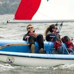 From left, Cedric Wesley Keneipp and Mallory Hood, both of Bellingham, sail in Bellingham Bay. They are part of Barely Legal Racing, a team of 19- to 22-year-olds that plan to compete in the Race to Alaska in 2021.