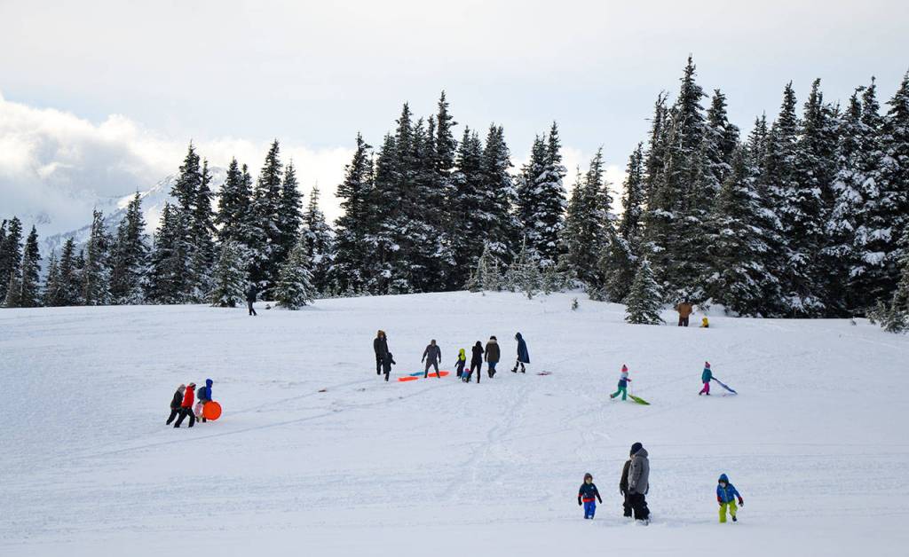 Many families enjoyed sledding up at Hurricane Ridge on Friday, Nov. 27, 2020. (Laura Foster/Peninsula Daily News)