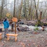 A sitting area on Little River dedicates the project to Rick Skelly, a supportive landowner of the project. Skelly died during the second year of construction. (Photo courtesy of Tiffany Royal/Northwest Indian Fisheries Commission)