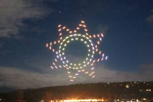 An illuminating drone show at Carrie Blake Park lights up the Sequim sky in March. Instead of the drone show for the 2021 Sunshine Festival, Barbara Hanna, Sequim’s communications and marketing director, said they’re considering another special event in the park with lights for the holidays. City officials say they intend to tentatively bring the drone show back in 2022. Photo by Barb Hanna/City of Sequim