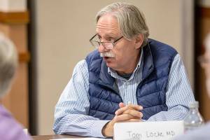Jesse Major/Peninsula Daily News 

Interim Clallam County Health Officer Dr. Tom Locke discusses vaping with the Clallam County Board of Health.