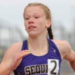 Sequim's Riley Pyeatt races in the preliminaries of the 200 meters at the Class 2A state track and field championships in Tacoma in May 2019. Pyeatt placed fifth in the 400-meter race. Michael Dashiell/Olympic Peninsula News Group