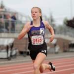 Sequims Riley Pyeatt races in the preliminaries of the 200 meters at the Class 2A state track and field championships in Tacoma in May 2019. Pyeatt placed fifth in the 400-meter race. (Michael Dashiell/Olympic Peninsula News Group file)
