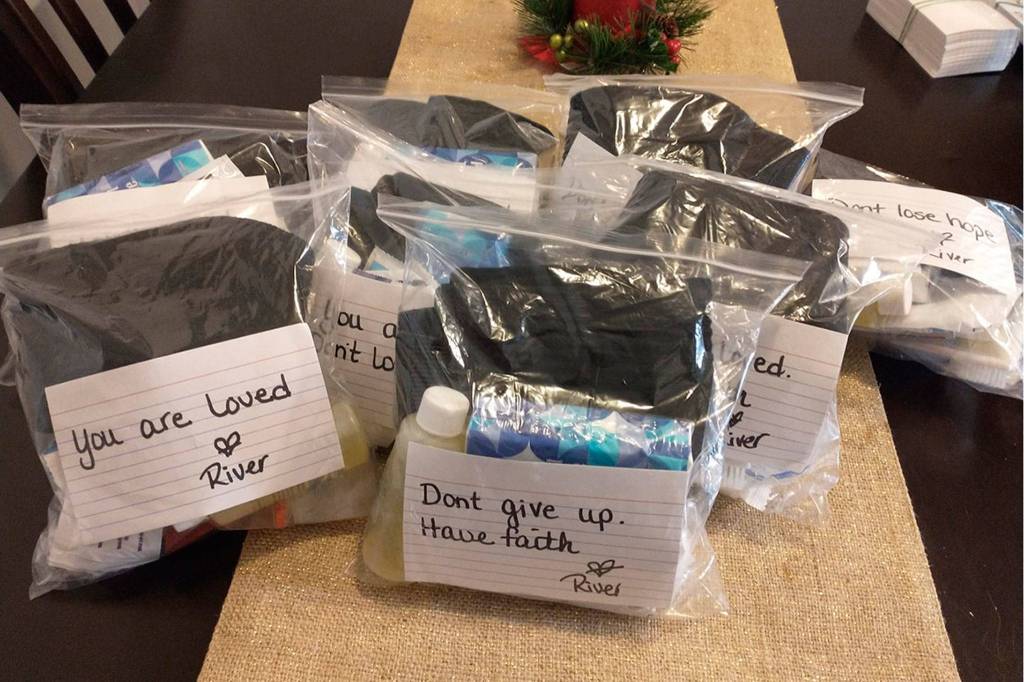 Each care package from 14-year-old River Jensen features a personal note of support. (Photo courtesy of Anna Larsen)