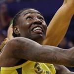 Seattle Storm forward Natasha Howard, right, drives past Phoenix Mercury center Brittney Griner (42) during the first half of a WNBA basketball game in Phoenix on Sept. 3, 2019. The New York Liberty acquired Natasha Howard from the Seattle Storm as part of a three-team trade on Wednesday. (Ross D. Franklin/The Associated Press file photo)
