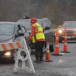 Members of the Community Emergency Response Team talk with patients at the Jamestown SKlallam Tribes COVID-19 vaccination clinic on Feb. 4. The dose 2 clinic scheduled for Saturday has been cancelled because of expected inclement weather. Michael Dashiell/Olympic Peninsula News Group