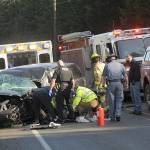 The collision occurred about 11 a.m. Wednesday near mile post 2.5 on La Push Road. (Lonnie Archibald/For Peninsula Daily News)