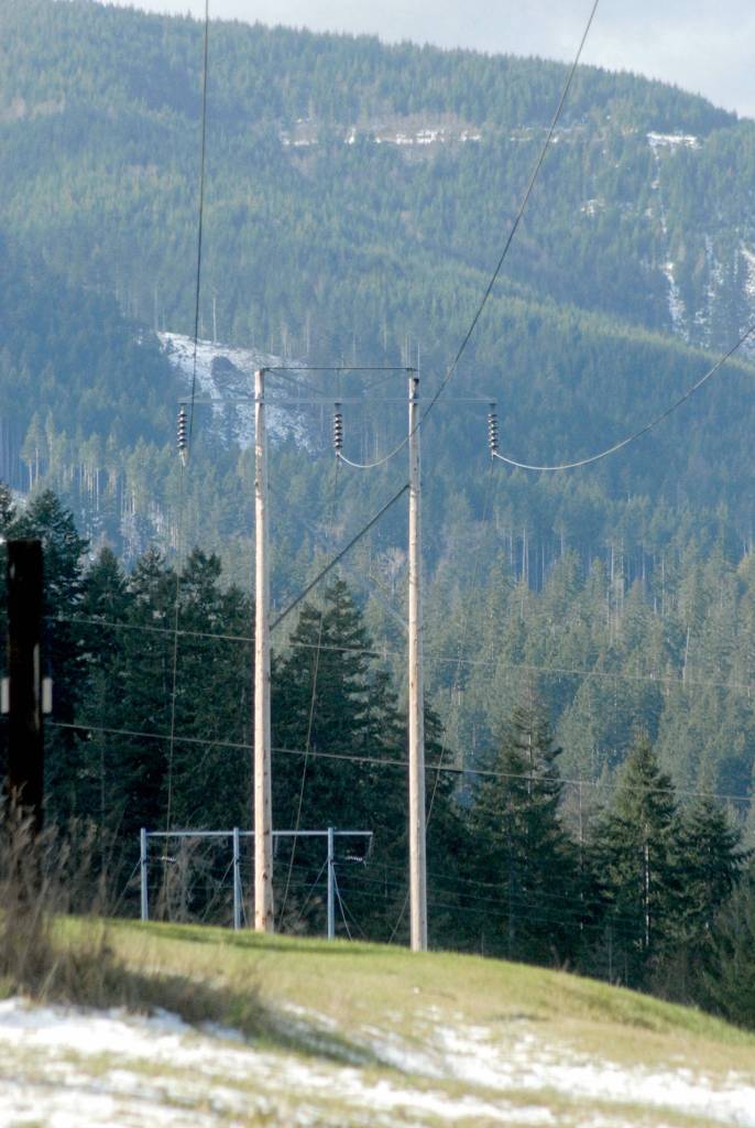 Keith Thorpe/Peninsula Daily News
The Bonneville Power Administration's transmission line, seen from west Port Angeles, runs to a substation in Sappho where it connects to Clallam PUD lines to customers on the West End