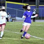 Michael Dashiell/Olympic Peninsula News Group Sequim defender Amara Sayer, right, and Kingstons Kylee Walker vie for the ball on the SHS half of the field in the first half of a 2-1 win over Kingston on Feb. 18.
