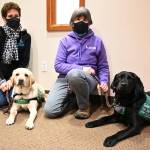 <strong>Michael Dashiell</strong>/Olympic Peninsula News Group
Claudine Sill, left, with Rolanda, and Deb Cox, with Hadley, are looking for volunteers to help raise guide dogs for the Guide Dogs for the Blind-Sequim, WA Puppy Raisers organization.