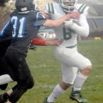 Port Angeles Jaziel Livingston, right, tries to slip around the defense of East Jeffersons Nathan Nisbet on Saturday on the Stevens Middle School athletic field in Port Angeles. (Keith Thorpe/Peninsula Daily News)