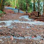 A landslide blocks safe passage along the Spruce Railroad Trail. Olympic National Park officials said heavy rain was the cause. (Photo courtesy of Noel Carey)