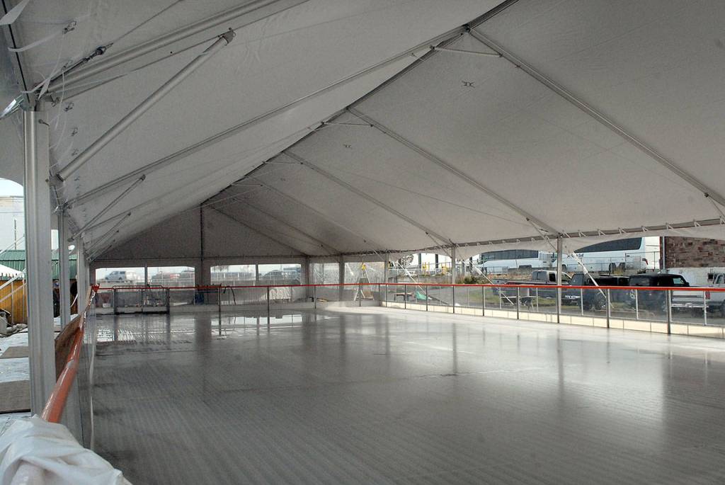 Ice freezes under a tent covering earlier this week at the Port Angeles Winter Ice Village. (Keith Thorpe/Peninsula Daily News)