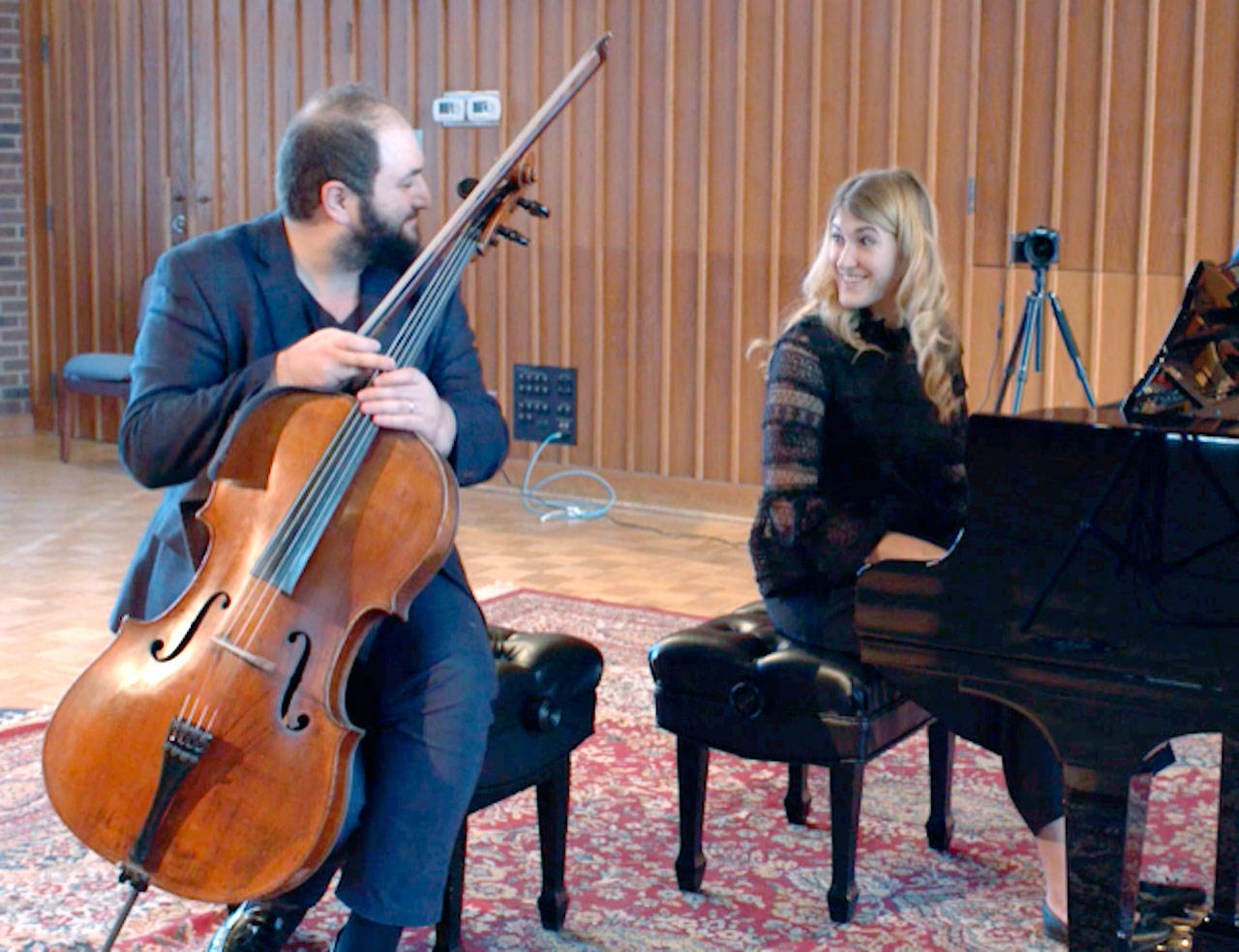Marika Bournaki and her husband Julian Schwarz, a Port Angeles Symphony guest soloist, together offer a recital of music by Beethoven, Fauré and others this Saturday via the symphonys YouTube channel. (Photo courtesy of the Port Angeles Symphony)