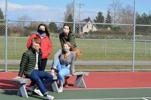Port Townsend High School seniors planning a tennis court prom this spring are, clockwise from left, Finn ODonnell, Sorina Johnston, Stella Jorgensen and Melanie Bakin. (Diane Urbani de la Paz/Peninsula Daily News)