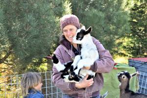 <strong>Diane Urbani de la Paz</strong>/Peninsula Daily News
 Rachael Van Laanen and her son Quince, 5, care for the animals  including 40 American Alpine goats  at Mystery Bay Farm on Marrowstone Island.
