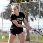 Sequims Melissa Porter returns a volley against North Mason. Porter won her match 6-1, 6-0. (Michael Dashiell/Olympic Peninsula News Group)
