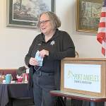 Anne Chastain, Clallam County emergency operations coordinator, discusses the countys response to COVID-19 at the Port Angeles Business Associations breakfast meeting. (Rob Ollikainen/Peninsula Daily News)