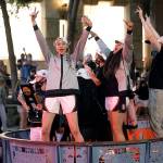 Stanford players celebrate on the River Walk after defeating Arizona 54-53 in the championship game of the womens Final Four NCAA college basketball tournament on Sunday at the Alamodome in San Antonio. (Morry Gash/The Associated Press)