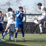 Peninsula defender Dylan Pauw, right, heads the ball toward the goal in front of a tangle of Edmonds players and teammate Juan Hernandez during the Pirates 5-1 season-opening win Monday at Wally Sigmar Field. (Jesse Major/for Peninsula Daily News)