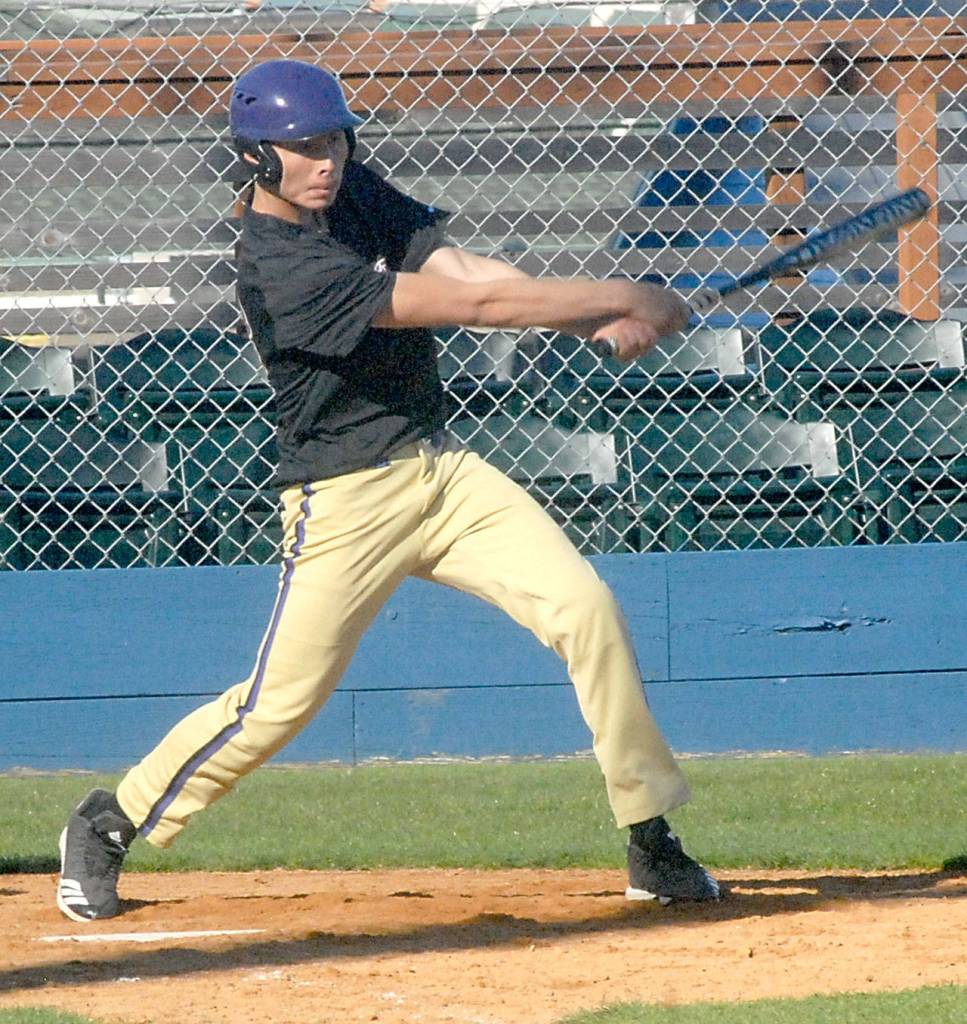 Sequims Isaiah Moore bats against Port Angeles on Wednesday at Port Angeles Civic Field. (Keith Thorpe/Peninsula Daily News)