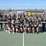 The Sequim girls tennis team remained unbeaten with a 7-0 sweep of East Jefferson on Wednesday. Team members and coaches are, back row, from left, coach Mark Textor, Amanda Weller, Malory Morey, Karlie Viada, McKenna Hastings, Kendall Hastings, Melissa Porter, Kalli Wiker, Kylie Sandstrom, Sydney Sandstrom, coach Allison Hastings and front row, Kariya Johnson, Olivia Preston, Ruby Romano, Danika Chen, Aidyn Shingleton, Allie Gail, Jordan Hegtvedt and Lindsay Swanson.