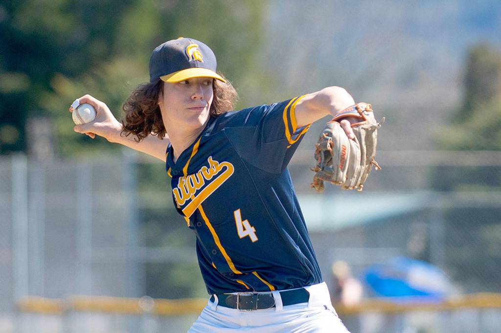 Eric Trent/The Chronicle 
Forks pitcher Carter Windle throws during a game with Pe Ell-Willapa Valley on Friday.