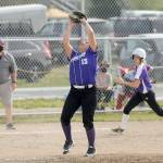 Sequim third baseman Kailyn Lopez snags a popup in the Wolves Wednesday game against visiting North Kitsap. (Michael Dashiell/Olympic Peninsula News Group)