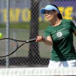 Keith Thorpe/Peninsula Daily News Port Angeles Liberty Lauer competes against Sequims Kalli Wiker in singles play on Thursday in Sequim.