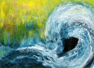 Sally Pfaff uses acrylics to portray water interacting with landscapes.