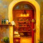 Olive Oil Shop in Pienza is one of the works of art by Stephanie K. Johnson featured at the Port Townsend Gallery this month.