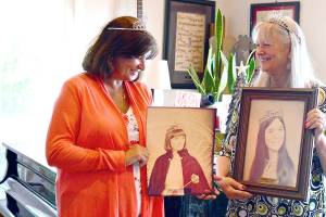 1978 Rhododendron Festival queen Ann DeLeo Waters, left, and her sister, 1973 Rhody queen Carlene DeLeo Dahlman, are the self-described old Rhody queens who are hosting a fundraiser Friday night at the Wheel-In Motor Movie in Port Townsend. (Diane Urbani de la Paz/Peninsula Daily News)