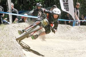 Payden Salliotte of Medford, Ore., competes in the Cat 2 13-14 race at the return of the Northwest Cup at Dry Hill west of Port Angeles. (Dave Logan/for Peninsula Daily News)